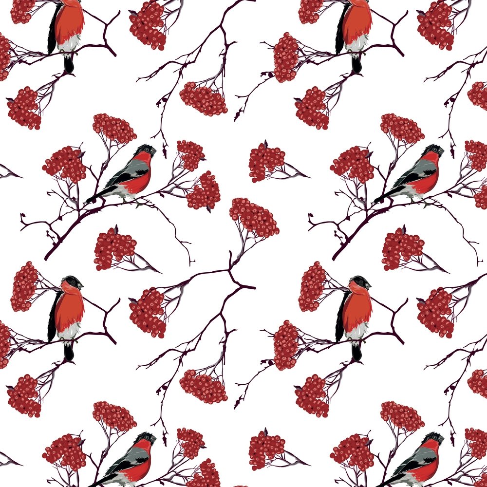 Bullfinch & Berry Branches Fabric - White