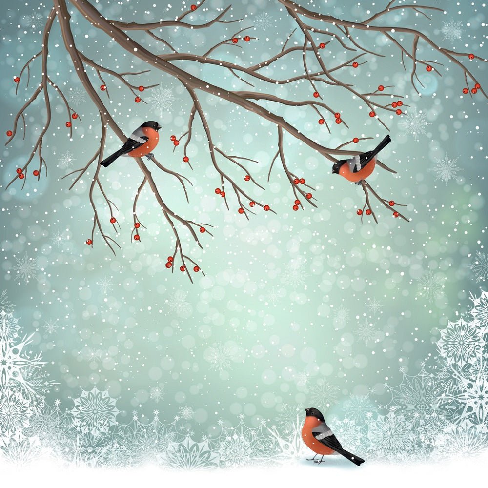 Bullfinch Bird Scene Fabric Panel