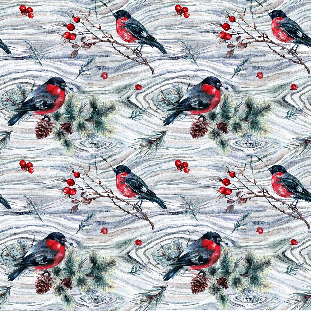 Bullfinch on a Branch Fabric - Gray