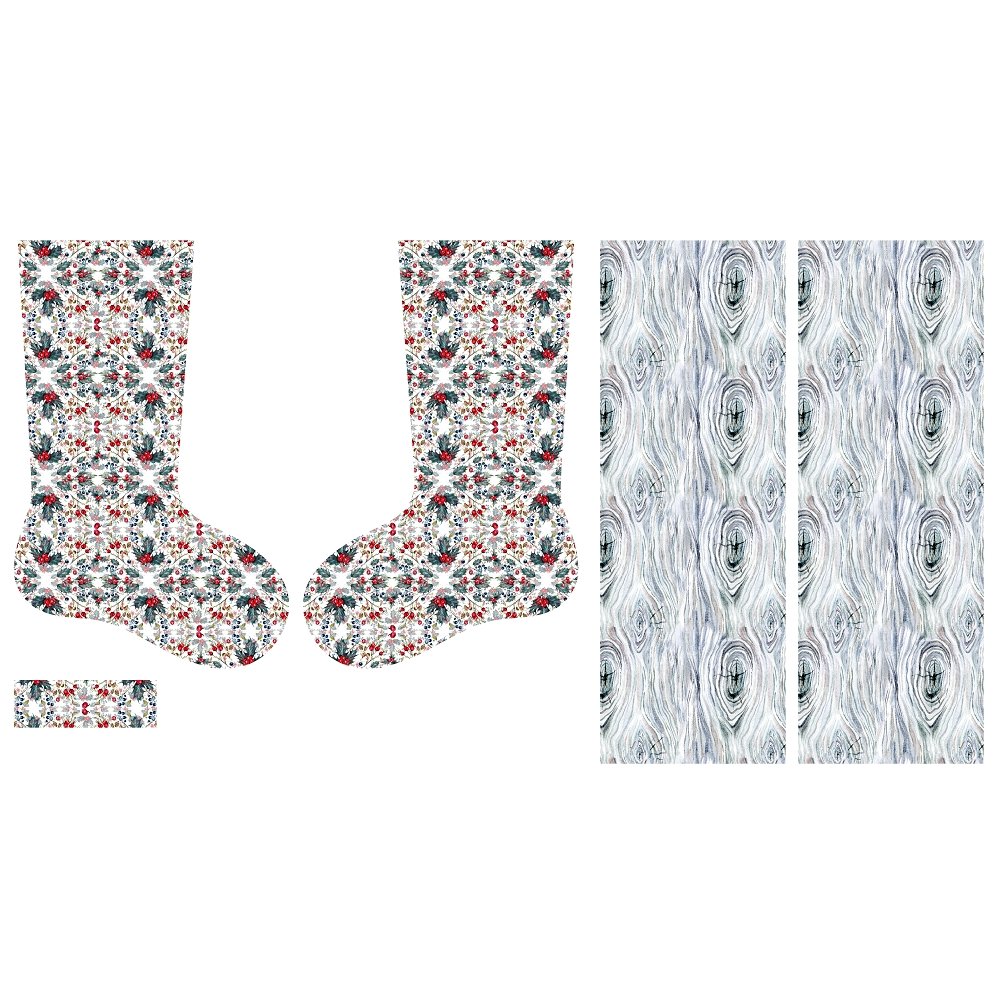 Bullfinch Watercolor Christmas Stocking Fabric Panel