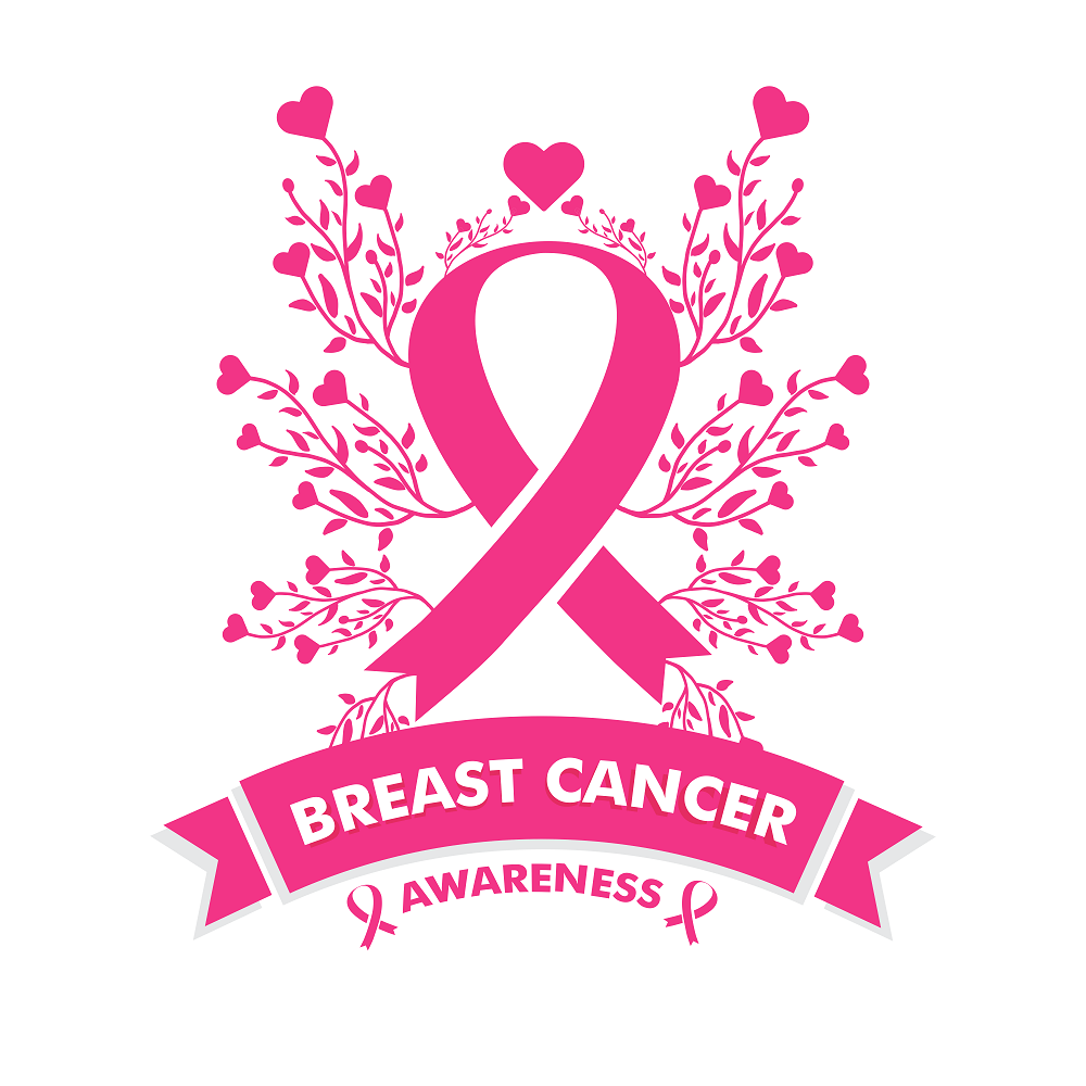 Breast Cancer Awareness Floral Hearts Fabric Panel