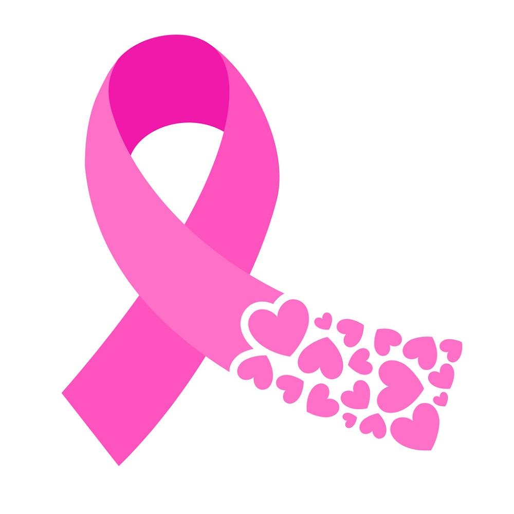 Breast Cancer Ribbon With Hearts Fabric Panel