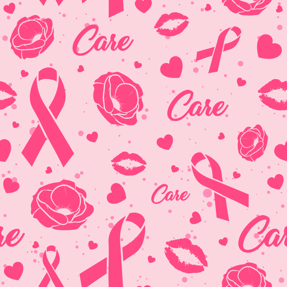 Breast Cancer Ribbons, Kisses, and Flowers Fabric - Pink
