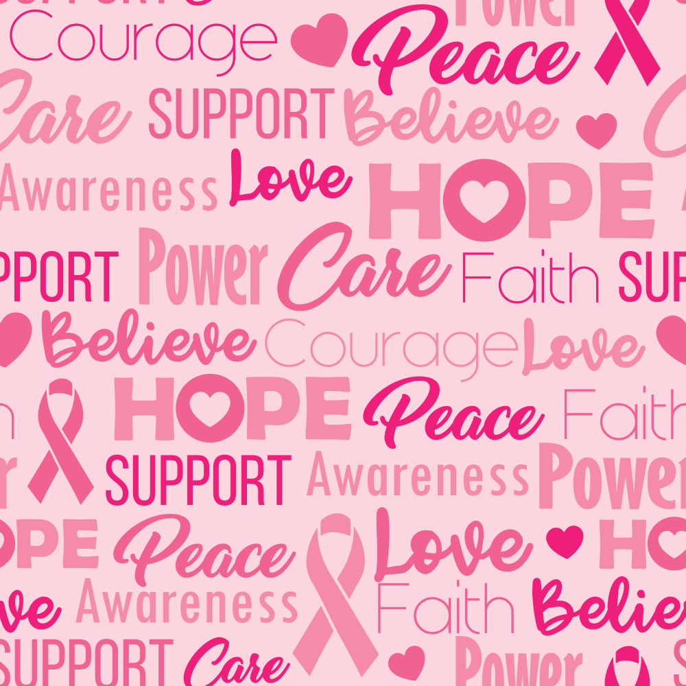 Breast Cancer Wordclouds Fabric - Pink