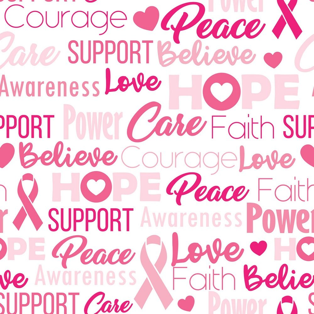 Breast Cancer Wordclouds Fabric - White
