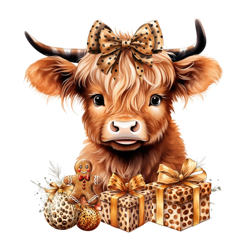 Brown & Gold Highland Cow Portrait #1 Fabric Panel