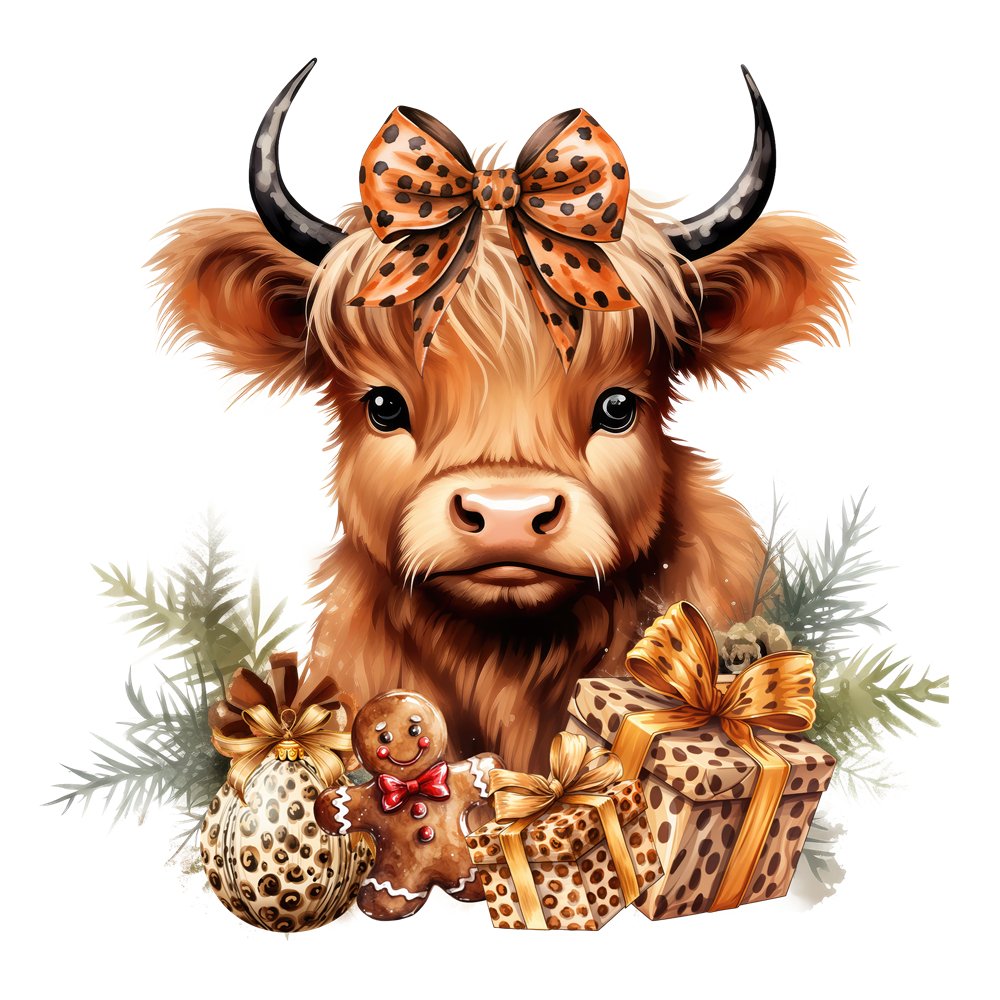 Brown & Gold Highland Cow Portrait #2 Fabric Panel