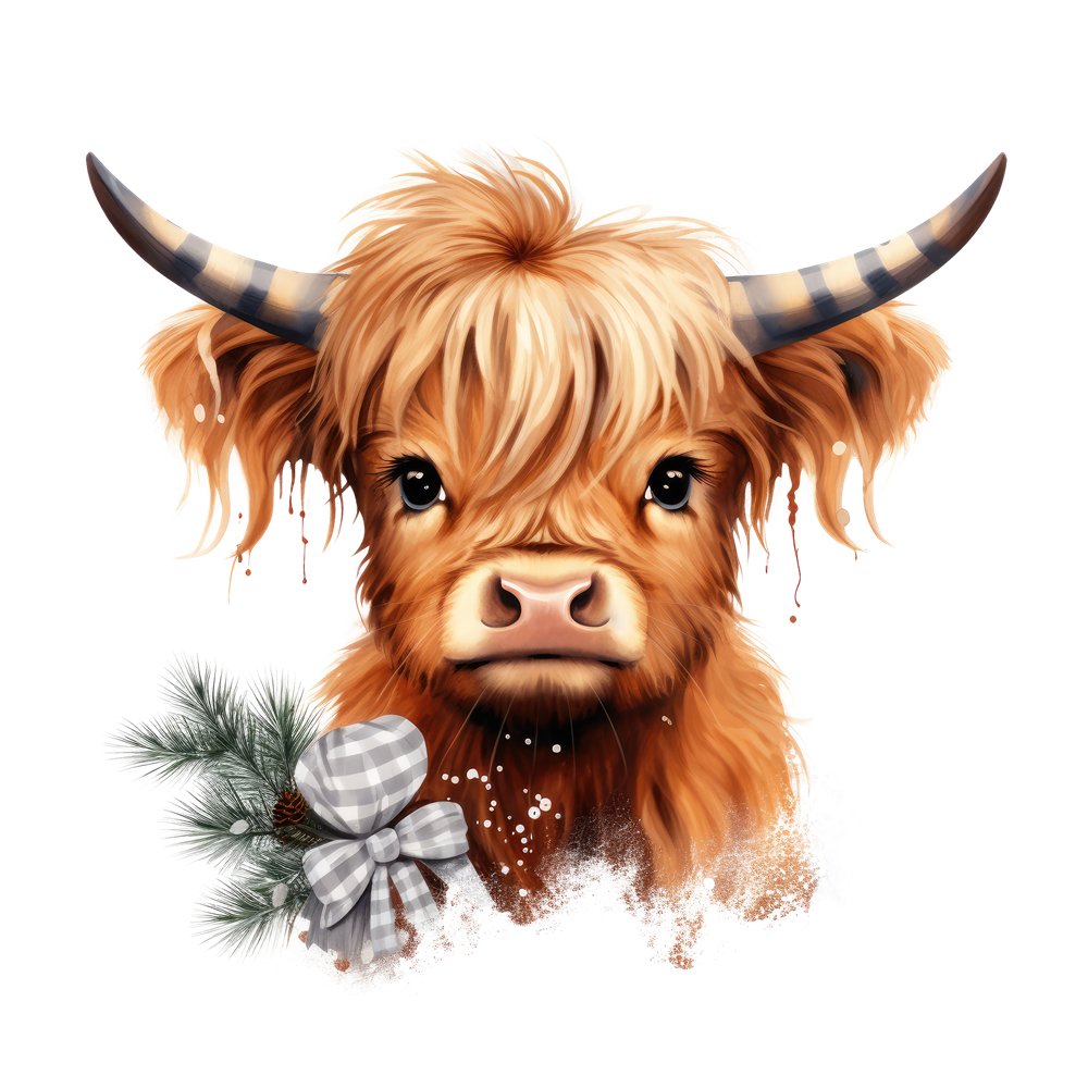 Brown & Gold Highland Cow Portrait #4 Fabric Panel