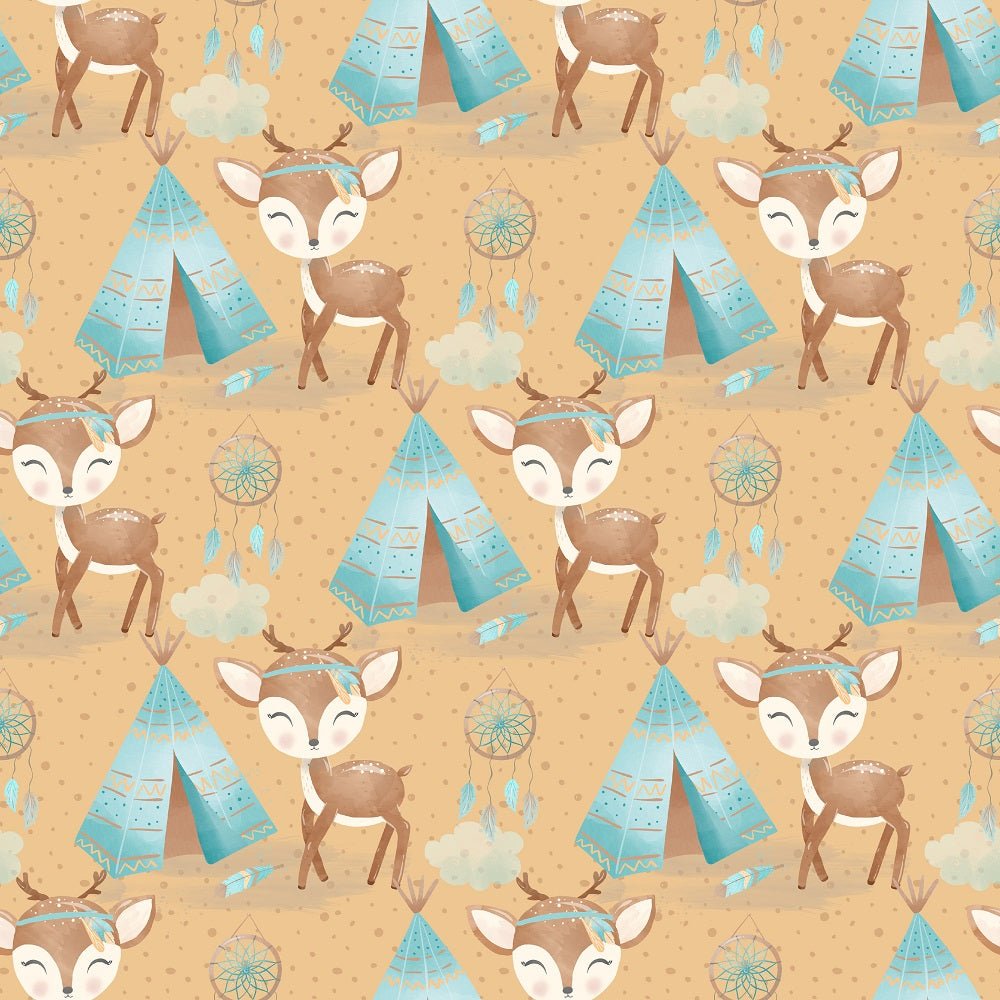 Boho Woodland Deer Fabric - Tan