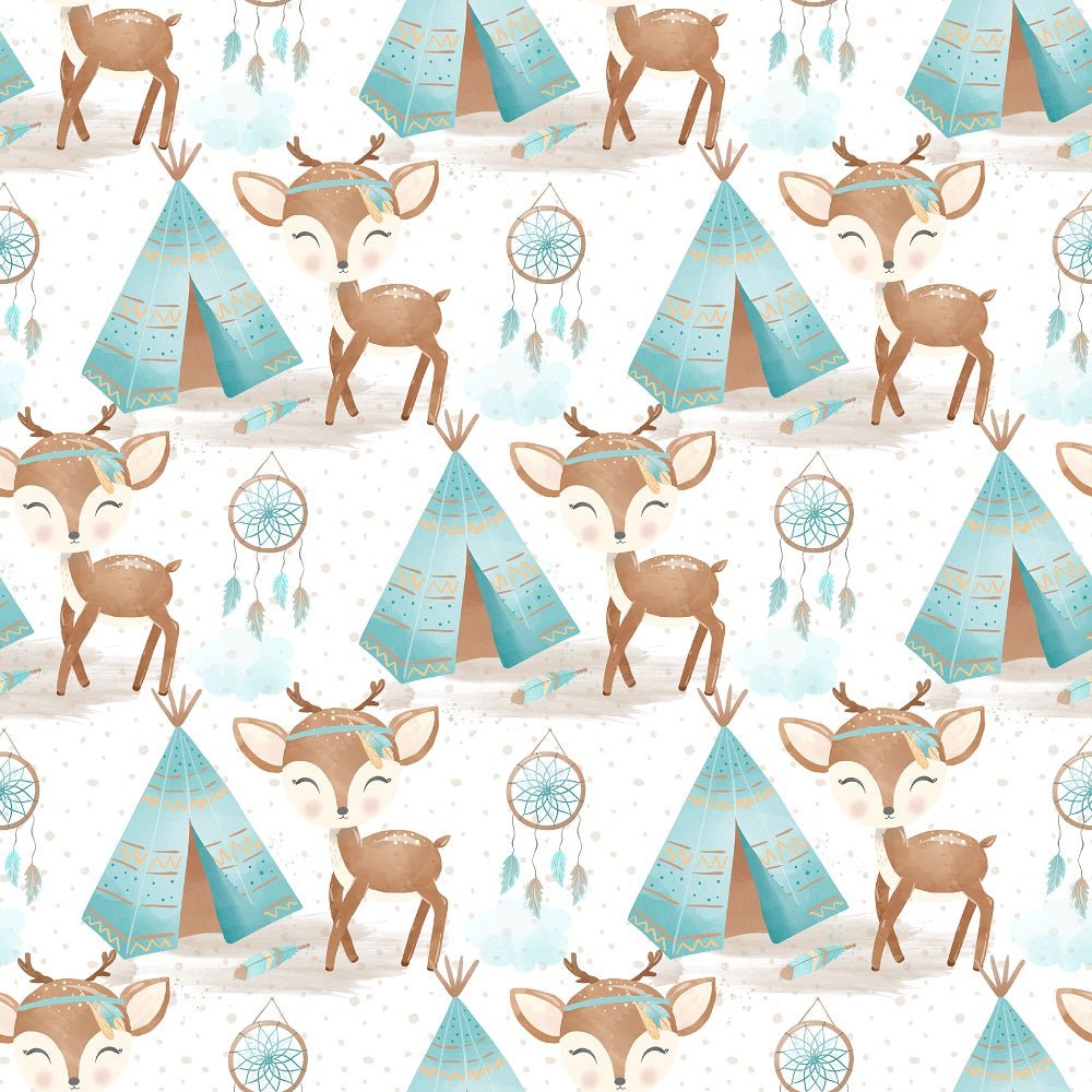 Boho Woodland Deer Fabric - White