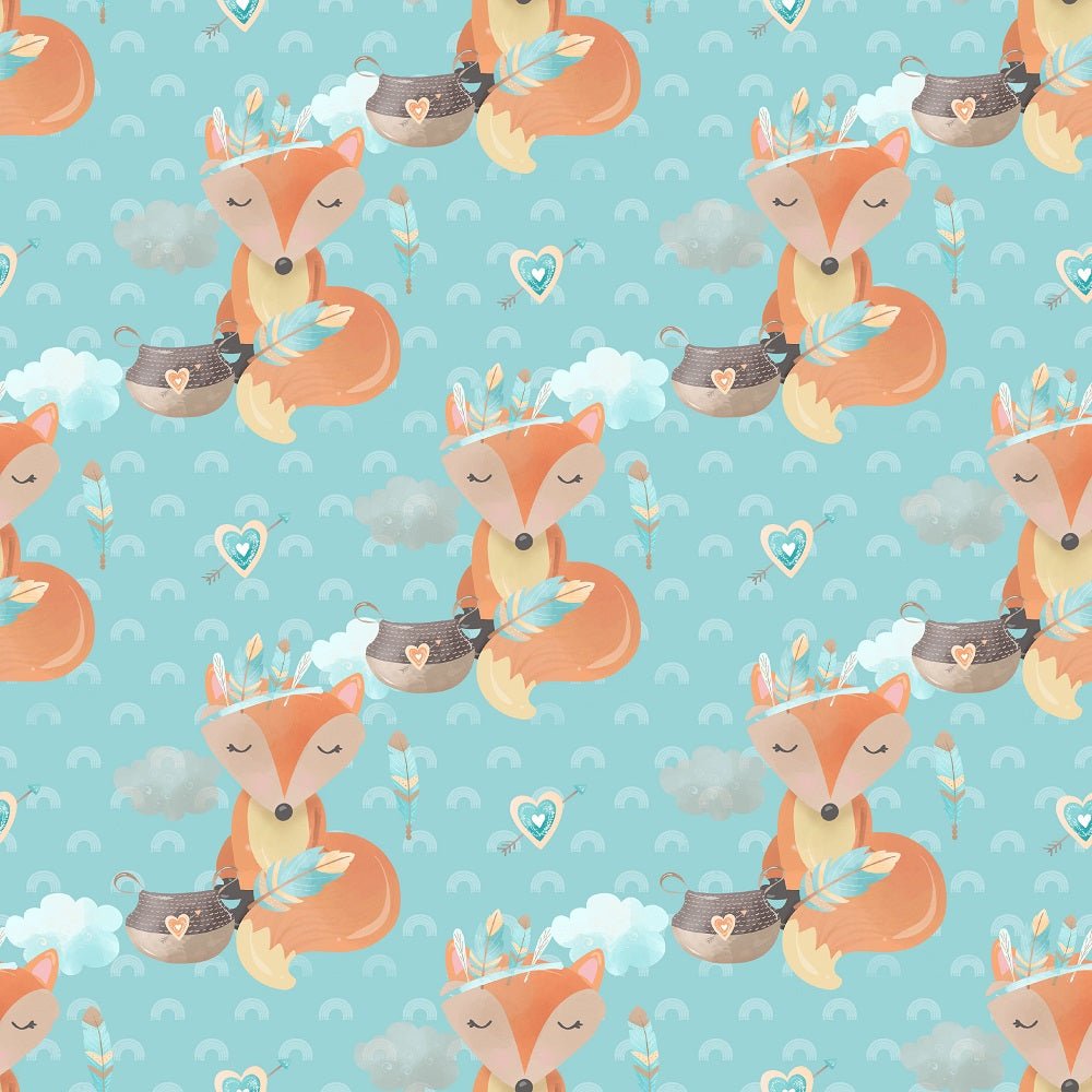 Boho Woodland Foxes Fabric - Blue