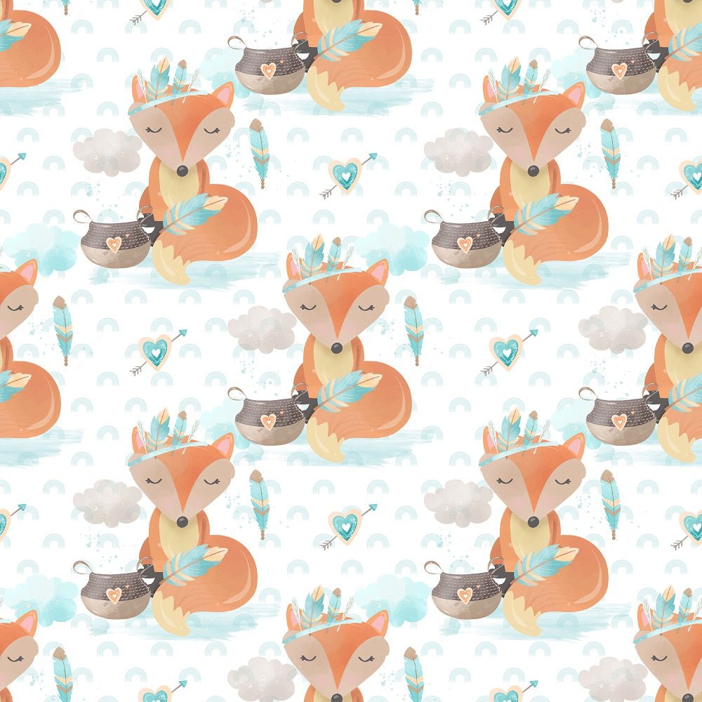 Boho Woodland Foxes Fabric - White