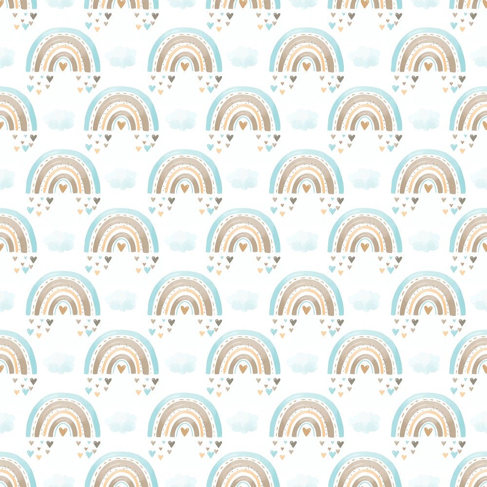 Boho Woodland Rainbows Fabric - White