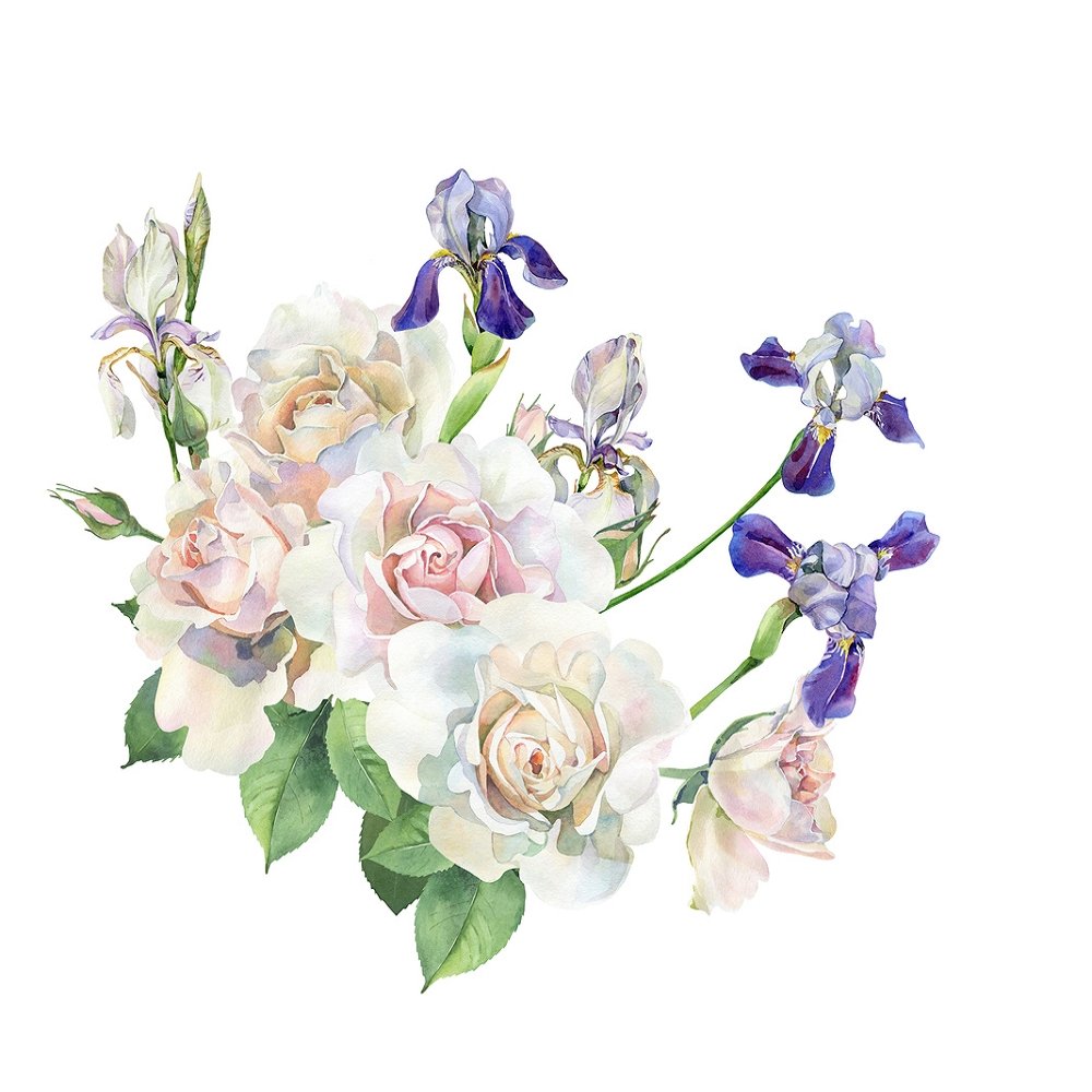 Bouquet of Roses & Iris Fabric Panel