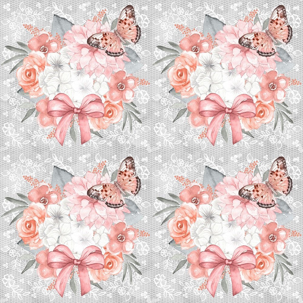 Bouquet on Lacey Floral Fabric - Grey