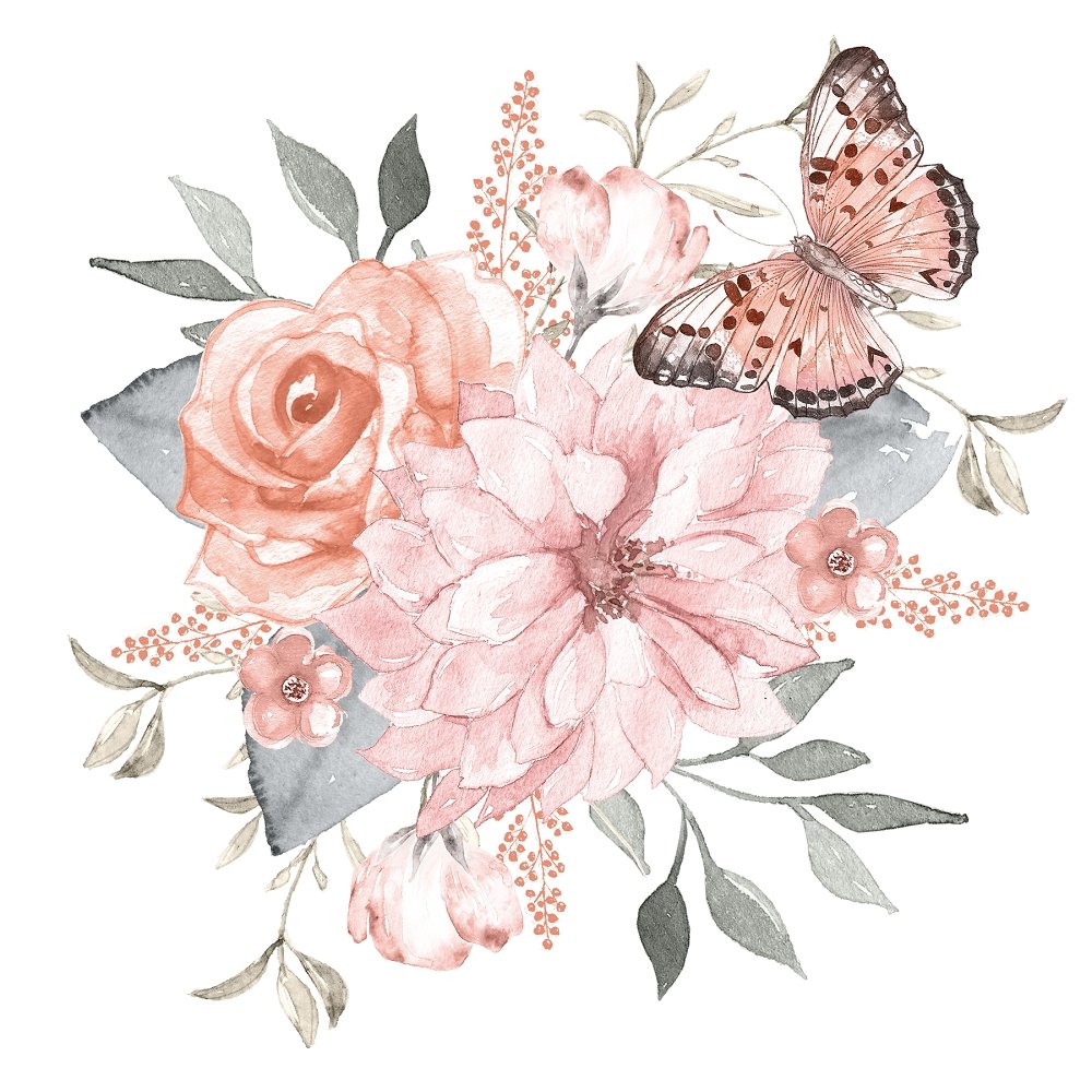 Bouquet With Butterfly Fabric Panel