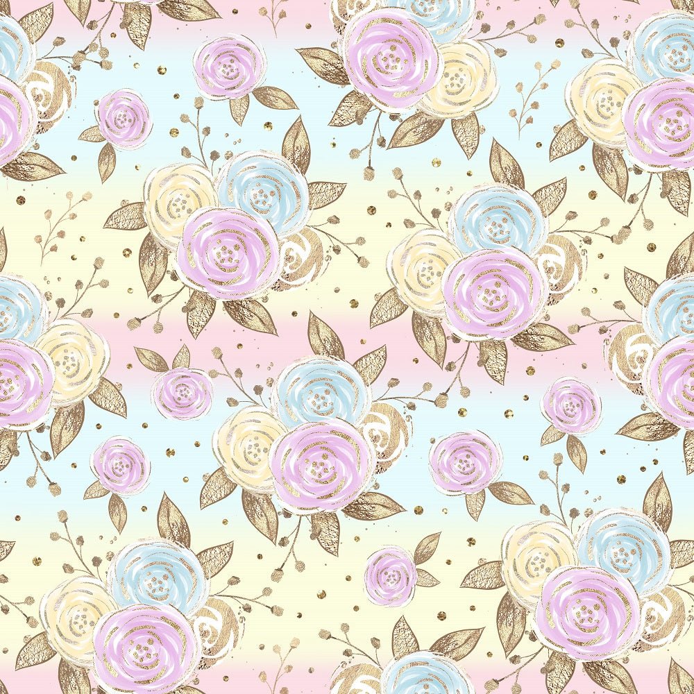 Bouquet with Golden Leaves Fabric - Multi