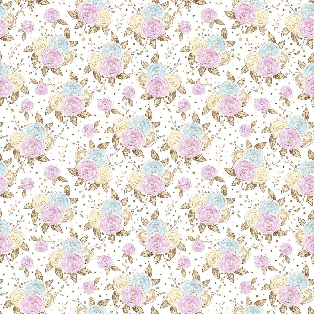 Bouquet with Golden Leaves Fabric - White