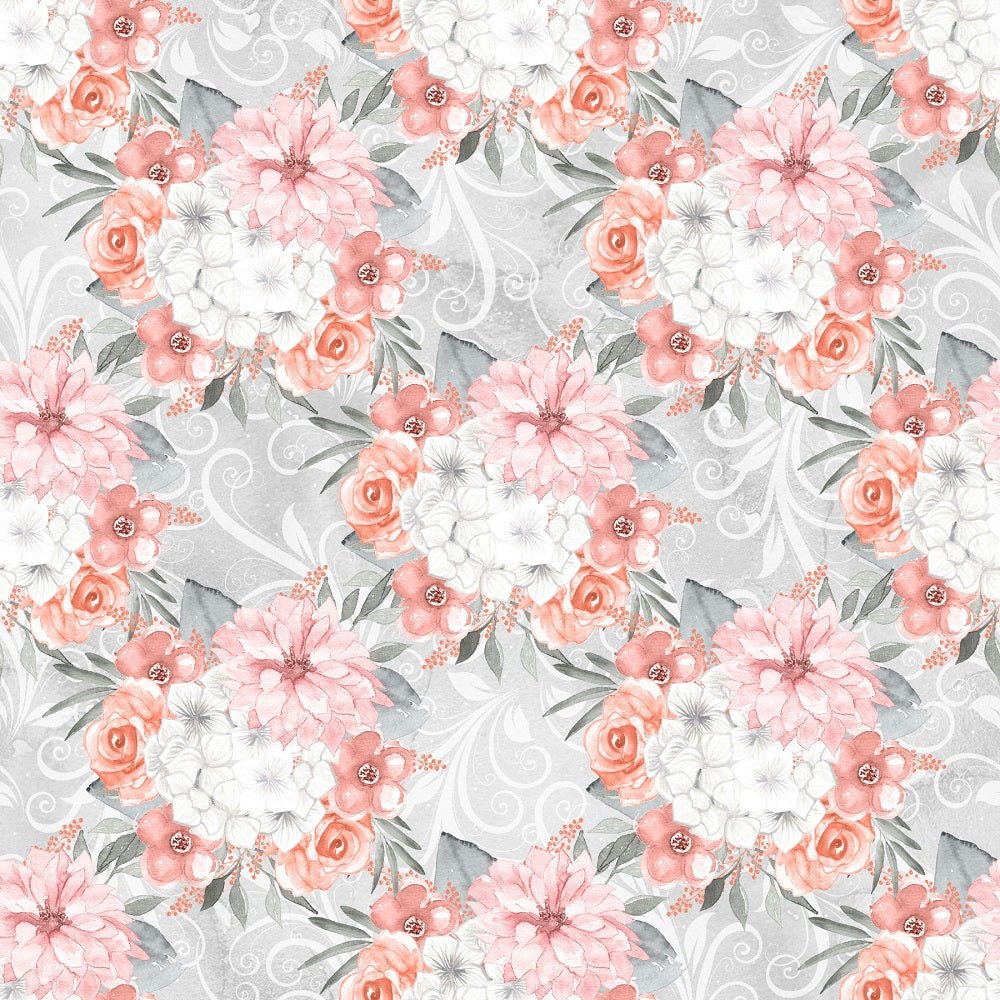 Bouquets on Vines Fabric - Grey