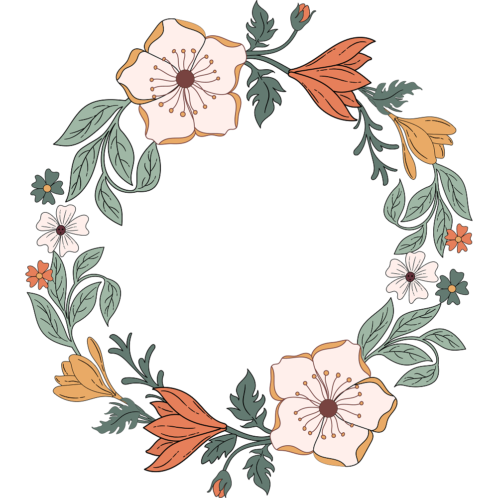 Boho Garden Floral Wreath #1 Fabric Panel