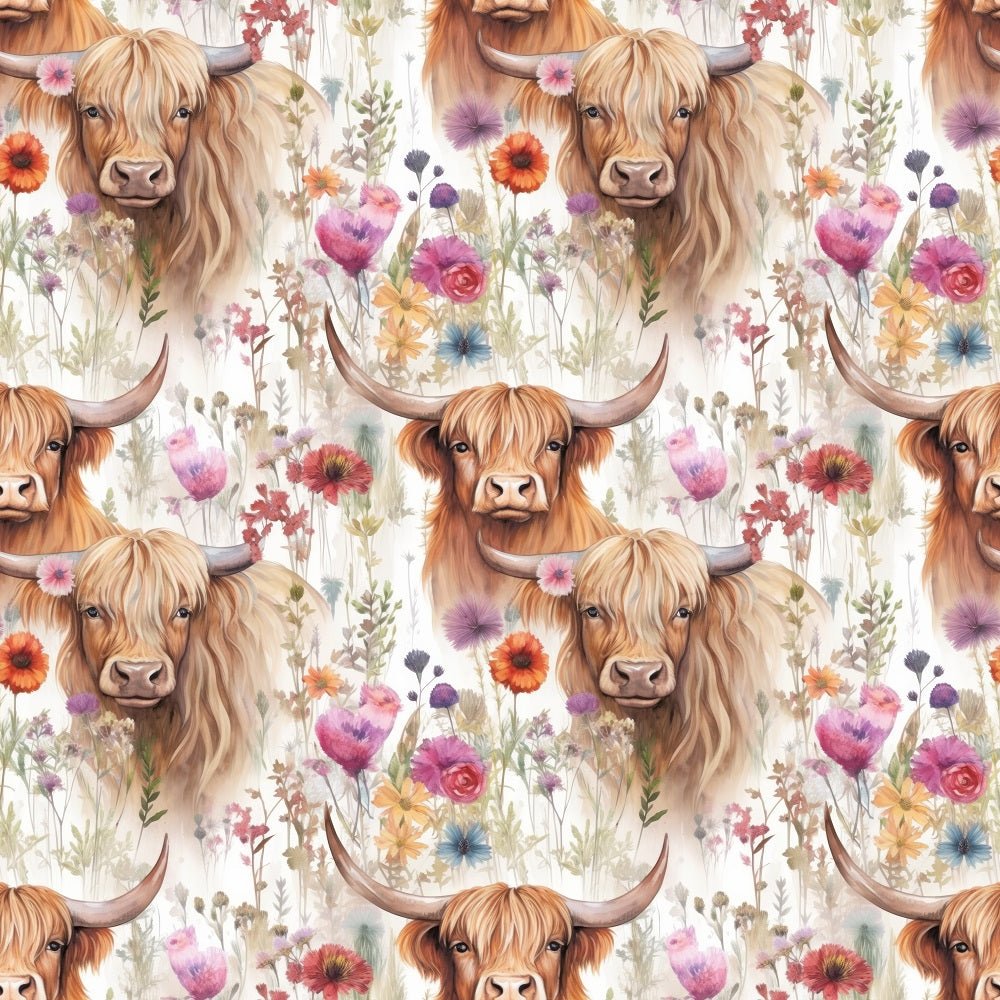 Boho Highland Cows #1 Fabric