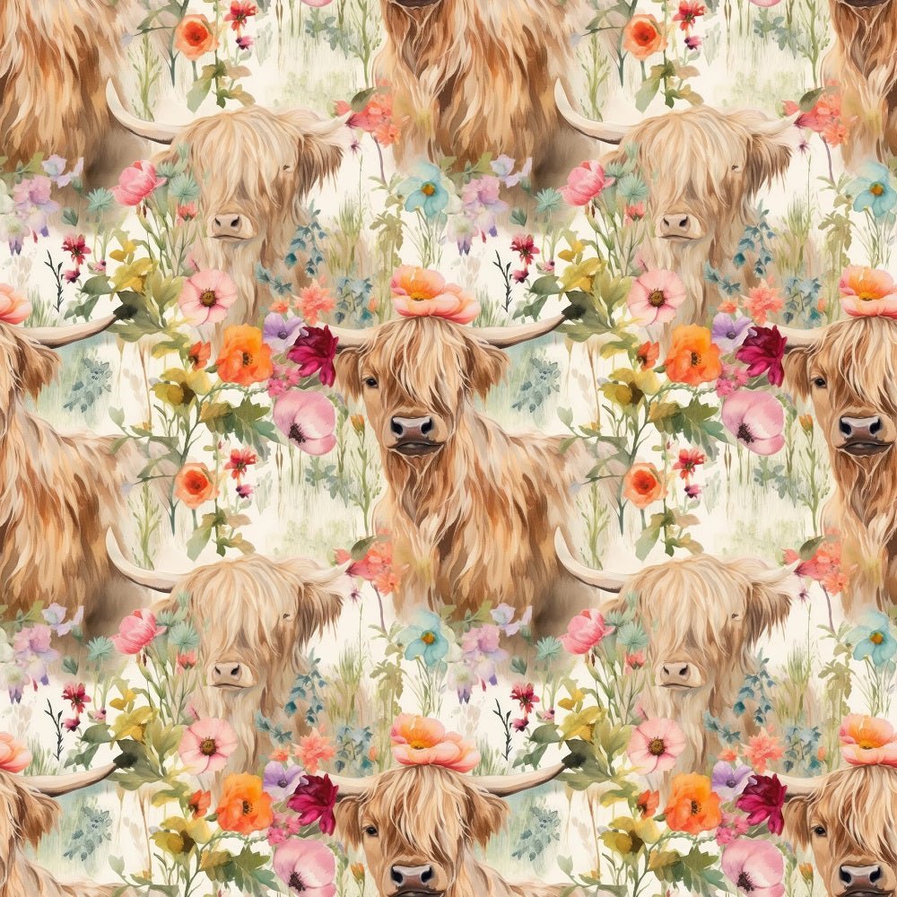 Boho Highland Cows #14 Fabric
