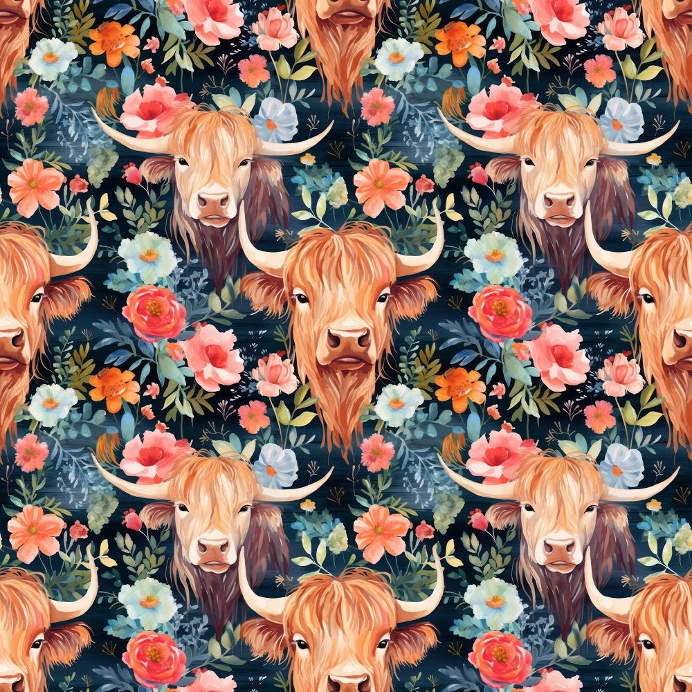 Boho Highland Cows #15 Fabric