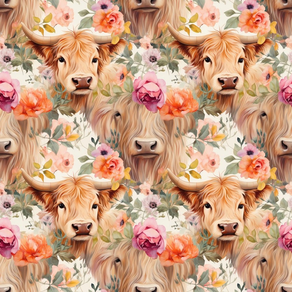 Boho Highland Cows #16 Fabric