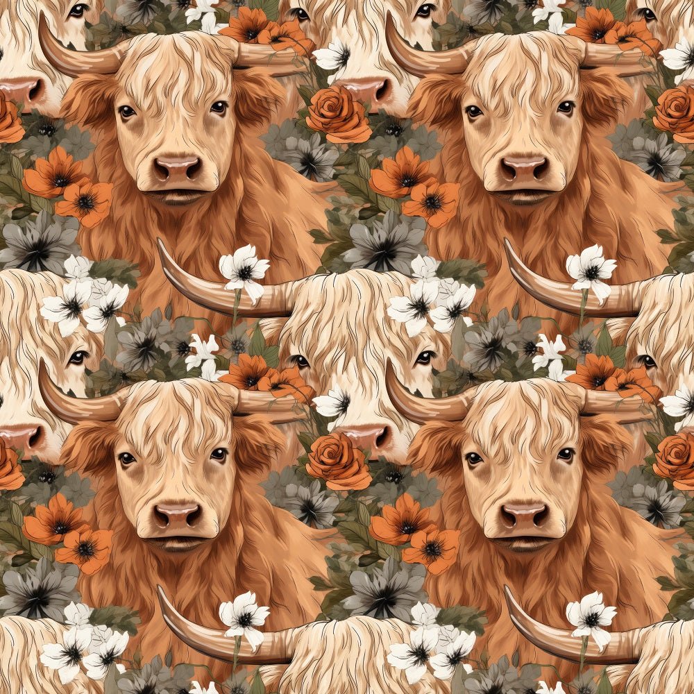 Boho Highland Cows #17 Fabric