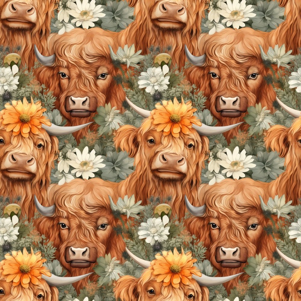Boho Highland Cows #18 Fabric