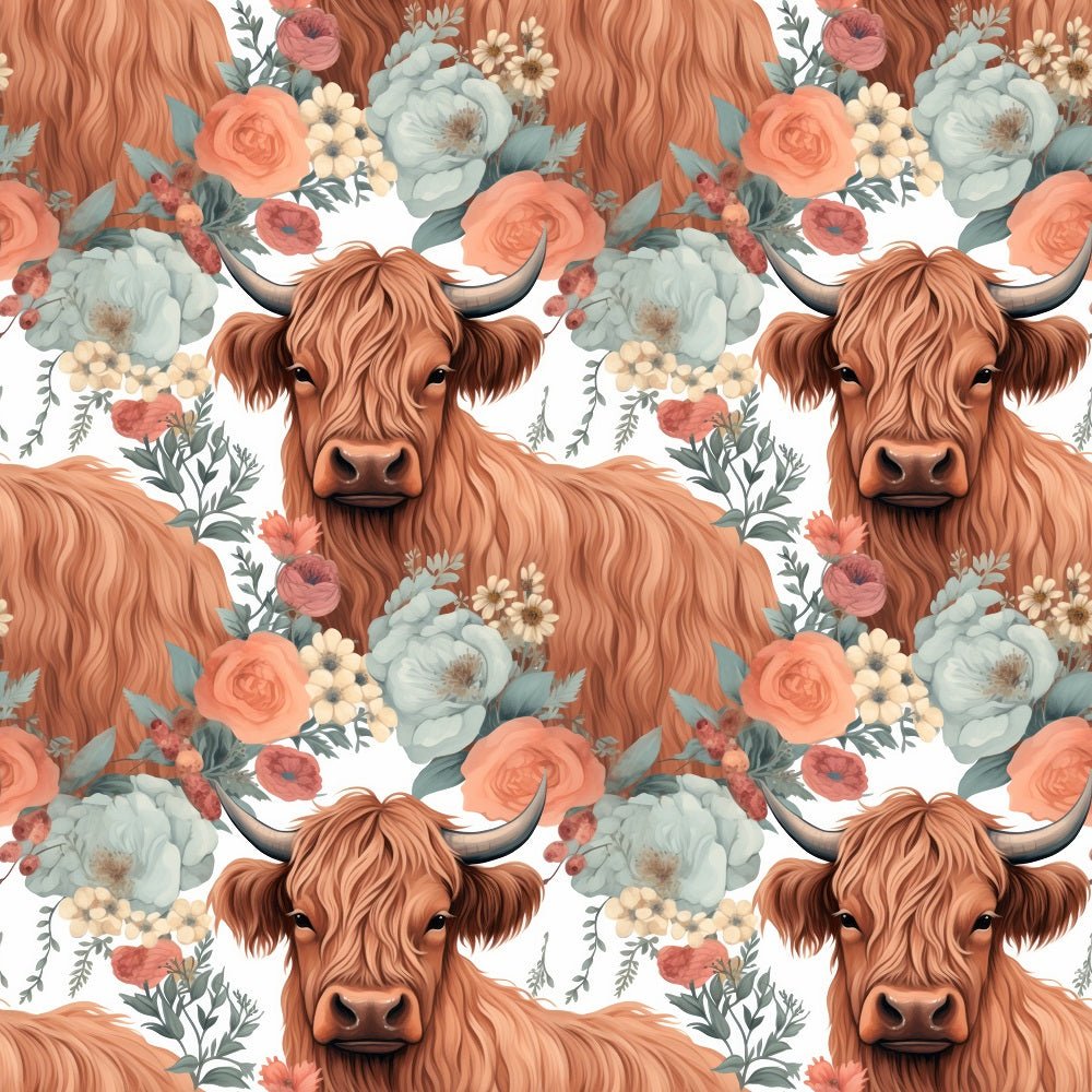 Boho Highland Cows #19 Fabric