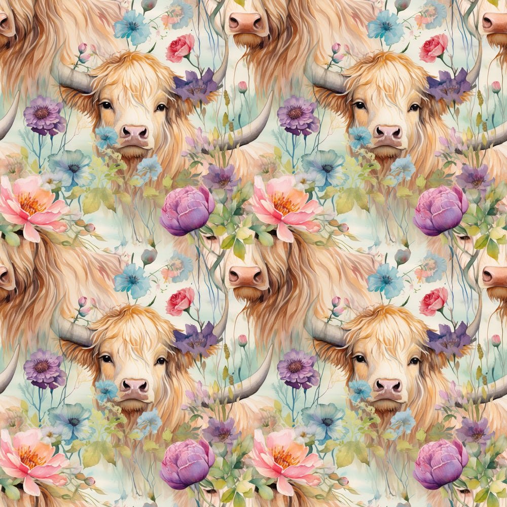 Boho Highland Cows #2 Fabric