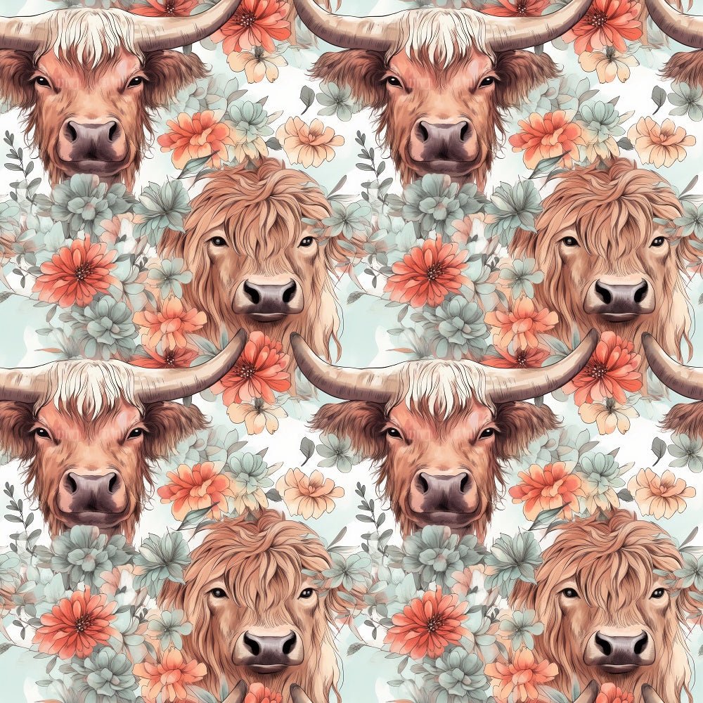 Boho Highland Cows #26 Fabric