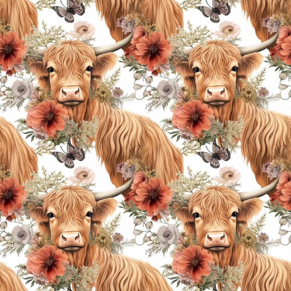 Boho Highland Cows #27 Fabric
