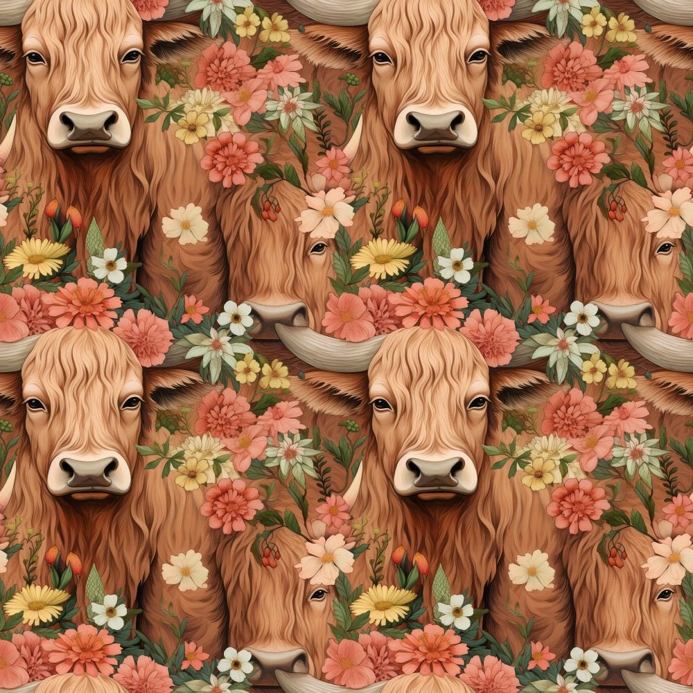 Boho Highland Cows #28 Fabric