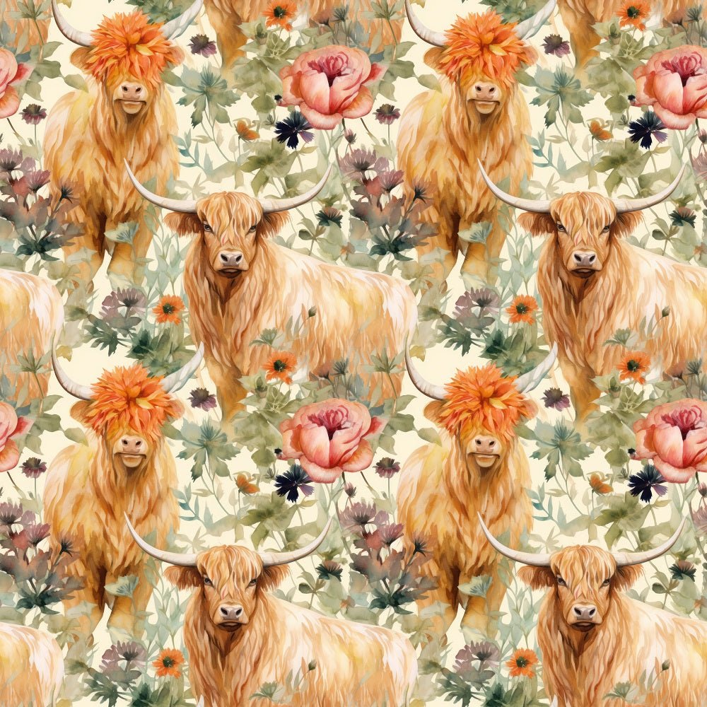 Boho Highland Cows #3 Fabric