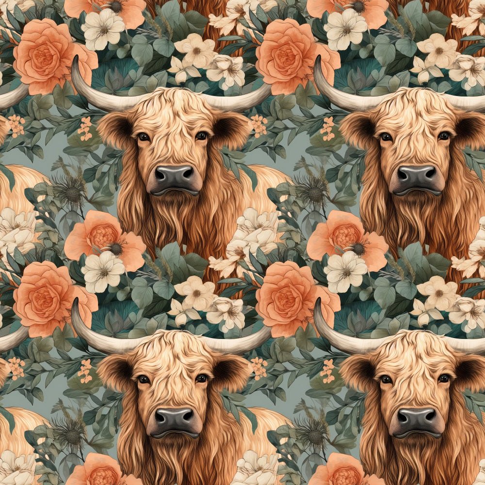 Boho Highland Cows #30 Fabric