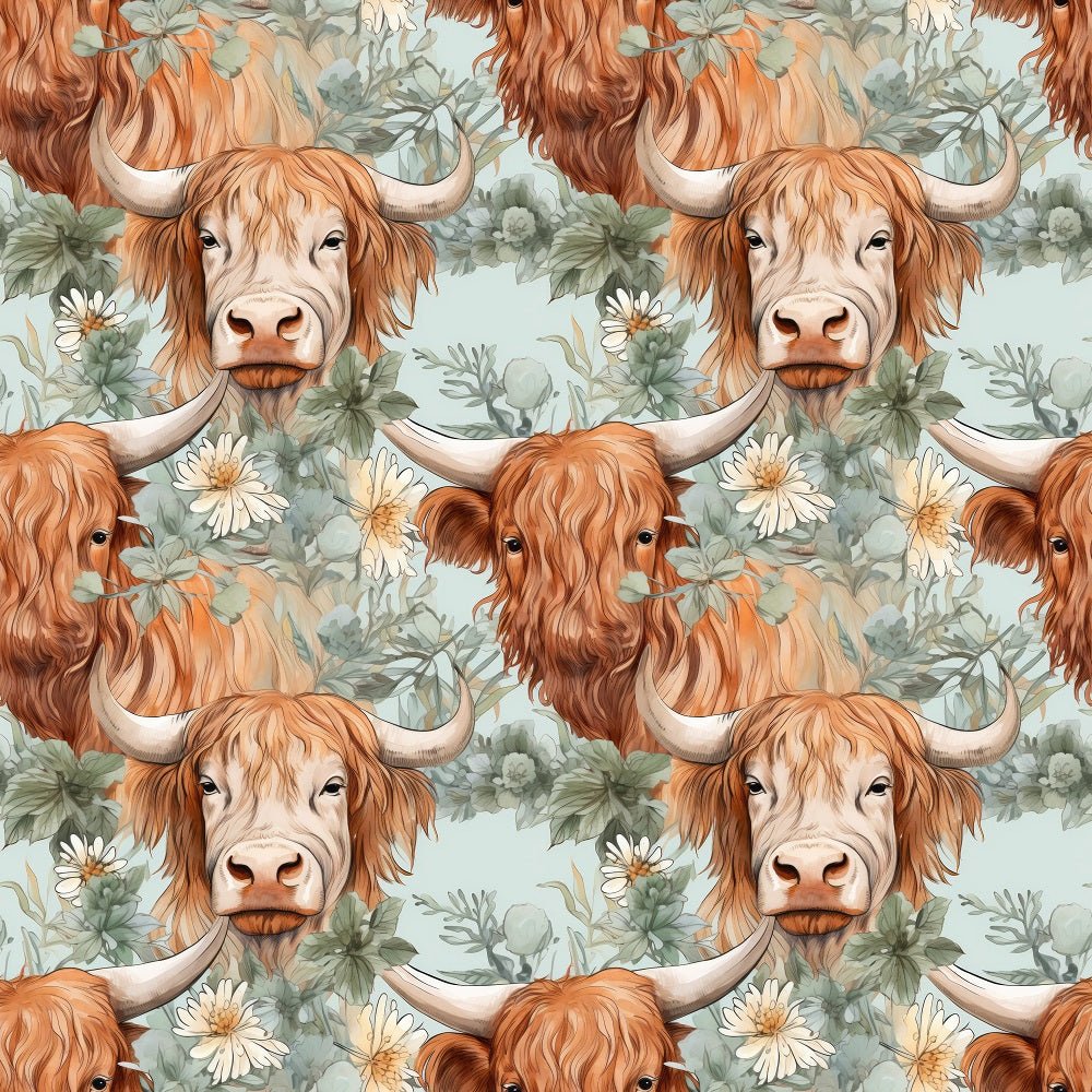 Boho Highland Cows #31 Fabric