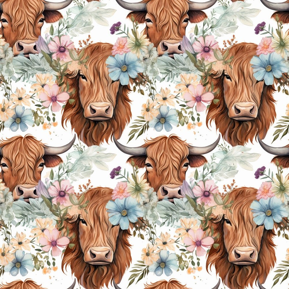 Boho Highland Cows #32 Fabric