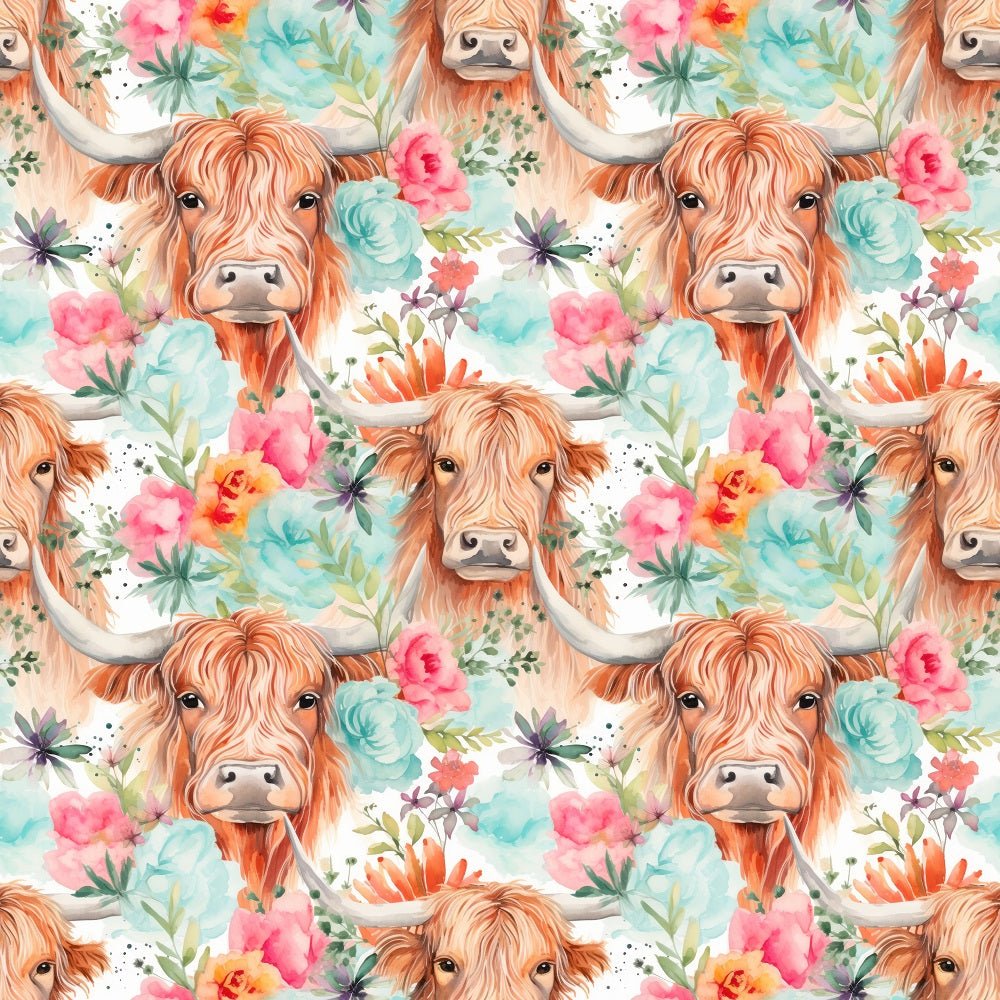 Boho Highland Cows #4 Fabric