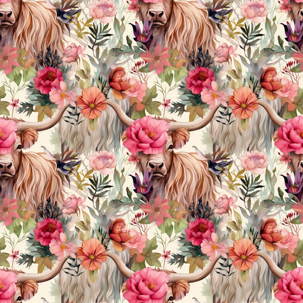 Boho Highland Cows #5 Fabric