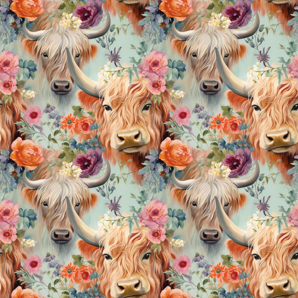 Boho Highland Cows #6 Fabric