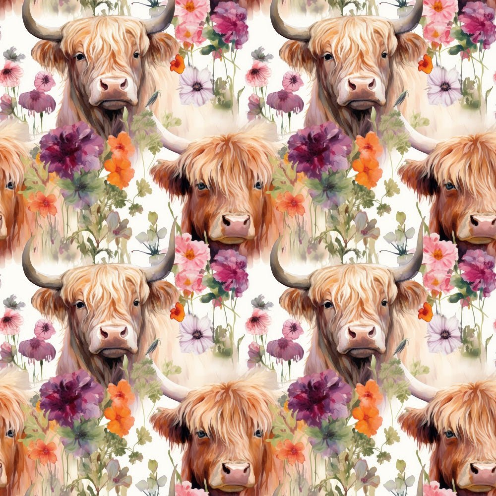 Boho Highland Cows #7 Fabric