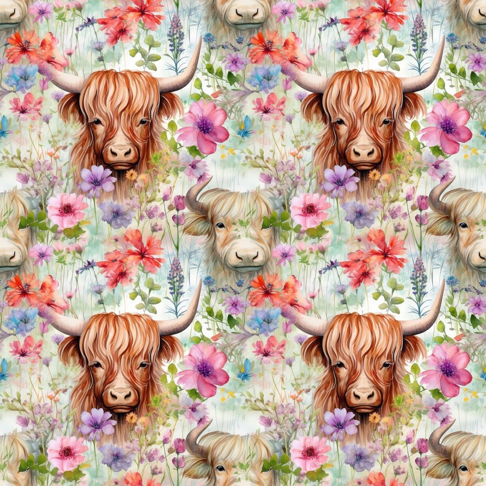 Boho Highland Cows #9 Fabric
