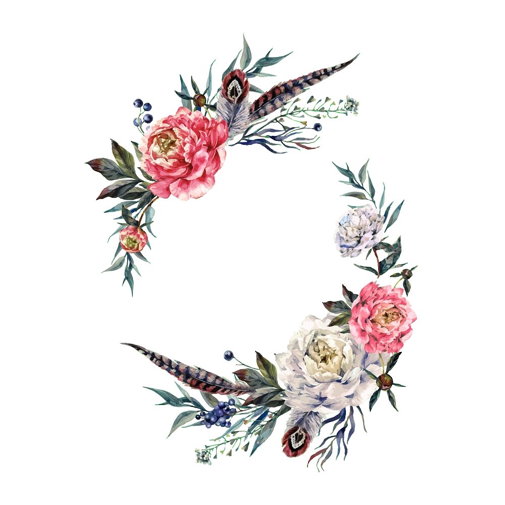 Boho Peony Wreath Fabric Panel