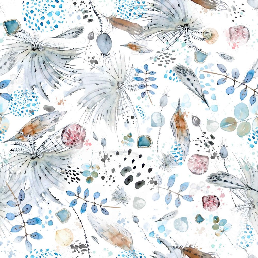 Boho Sea Florals Fabric - White