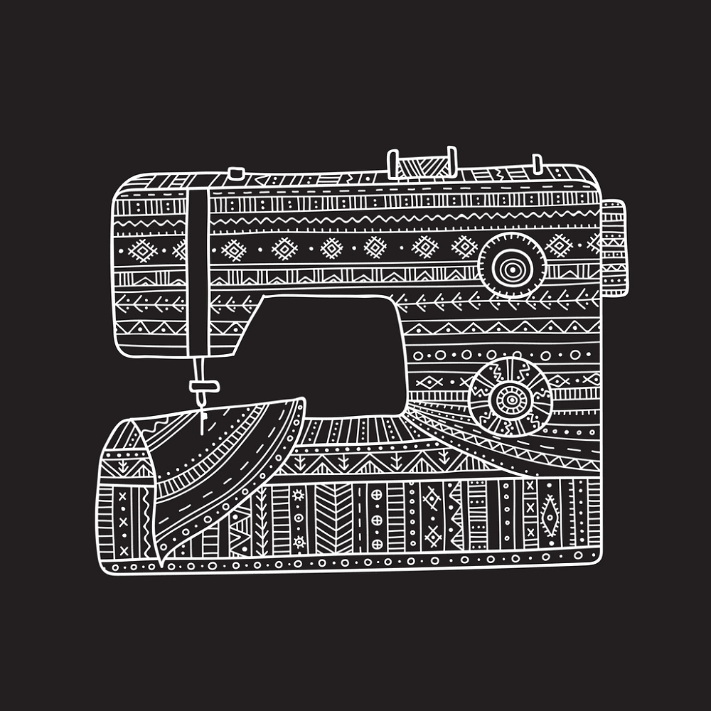 Boho Style Sewing Machine Fabric Panel - Black