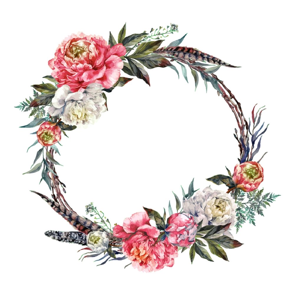 Boho Twigs & Peonies Wreath Fabric Panel