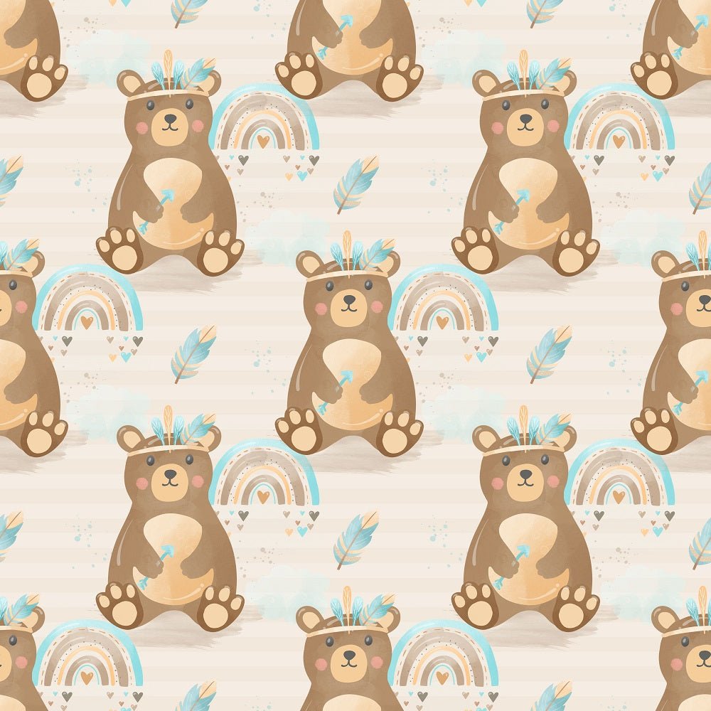Boho Woodland Bears Fabric - Tan