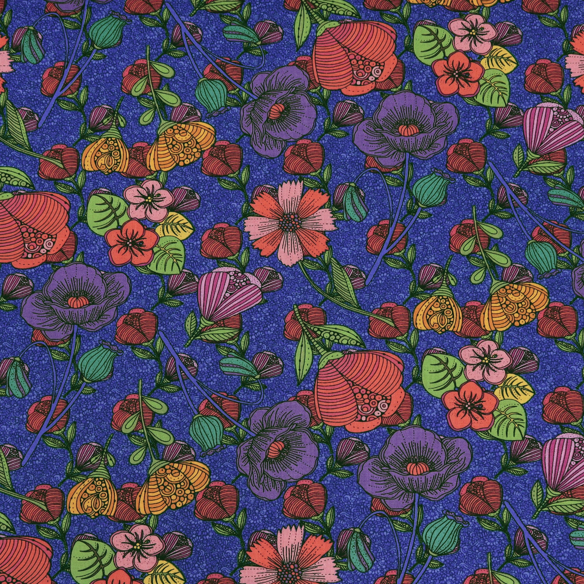 Alluring Peacock Fabric Collection - Allure Floral Blue
